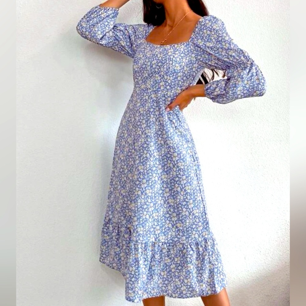 Dusty Blue Floral Dress